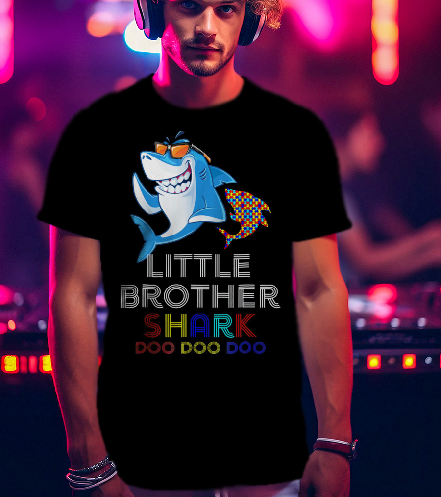Little Brother Shark Autism Awareness Doo Doo Doo T-Shirt