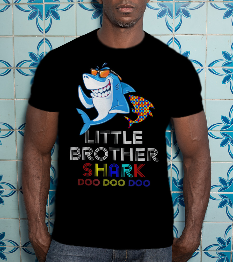 Little Brother Shark Autism Awareness Doo Doo Doo T-Shirt