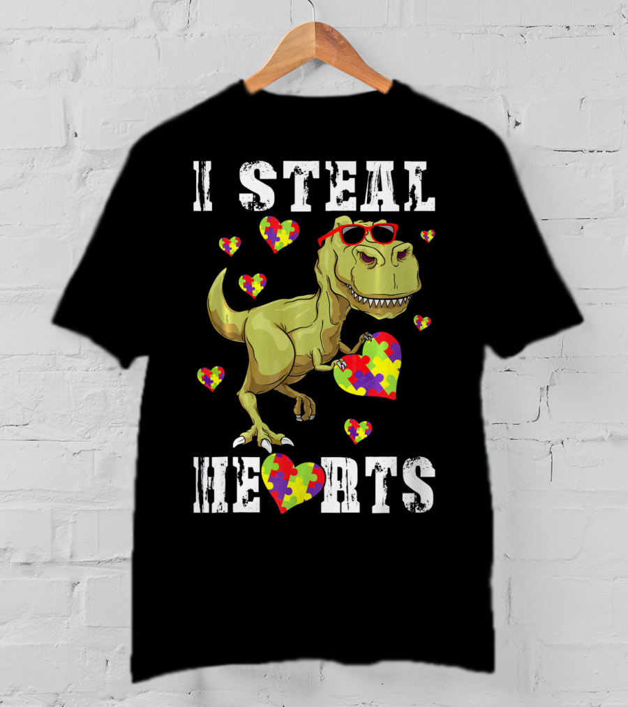 I Steal Hearts Dinosaur Autism Awareness Kids T-Shirt