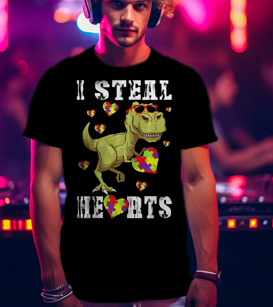 I Steal Hearts Dinosaur Autism Awareness Kids T-Shirt