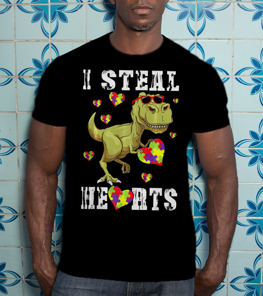 I Steal Hearts Dinosaur Autism Awareness Kids T-Shirt