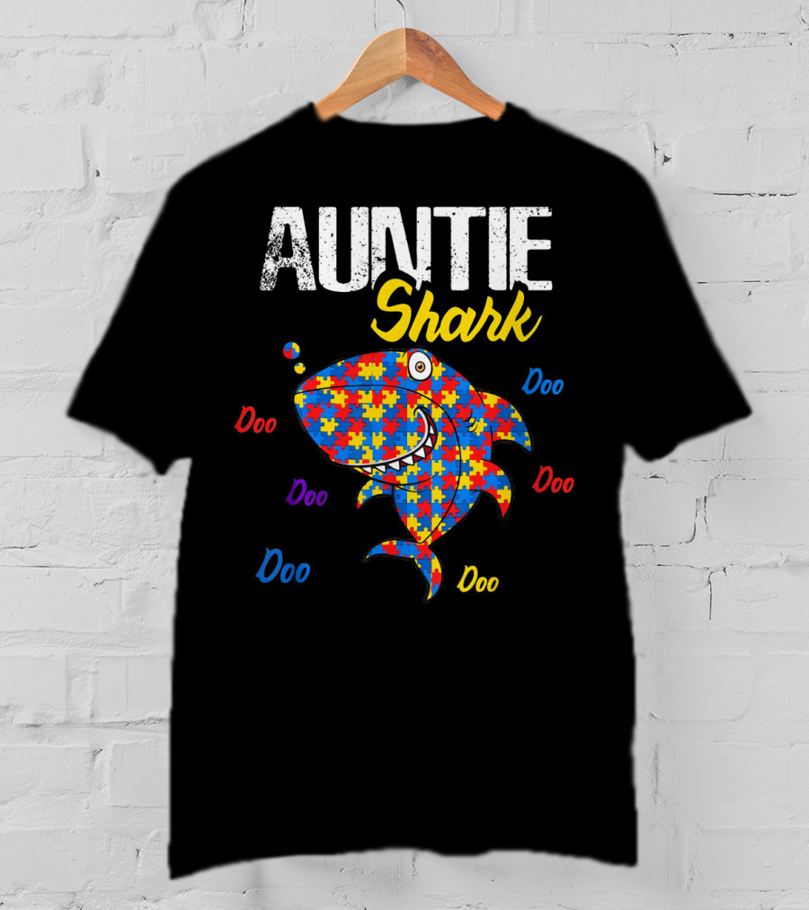 Auntie Shark Autism Awareness Doo Doo Puzzle T-Shirt