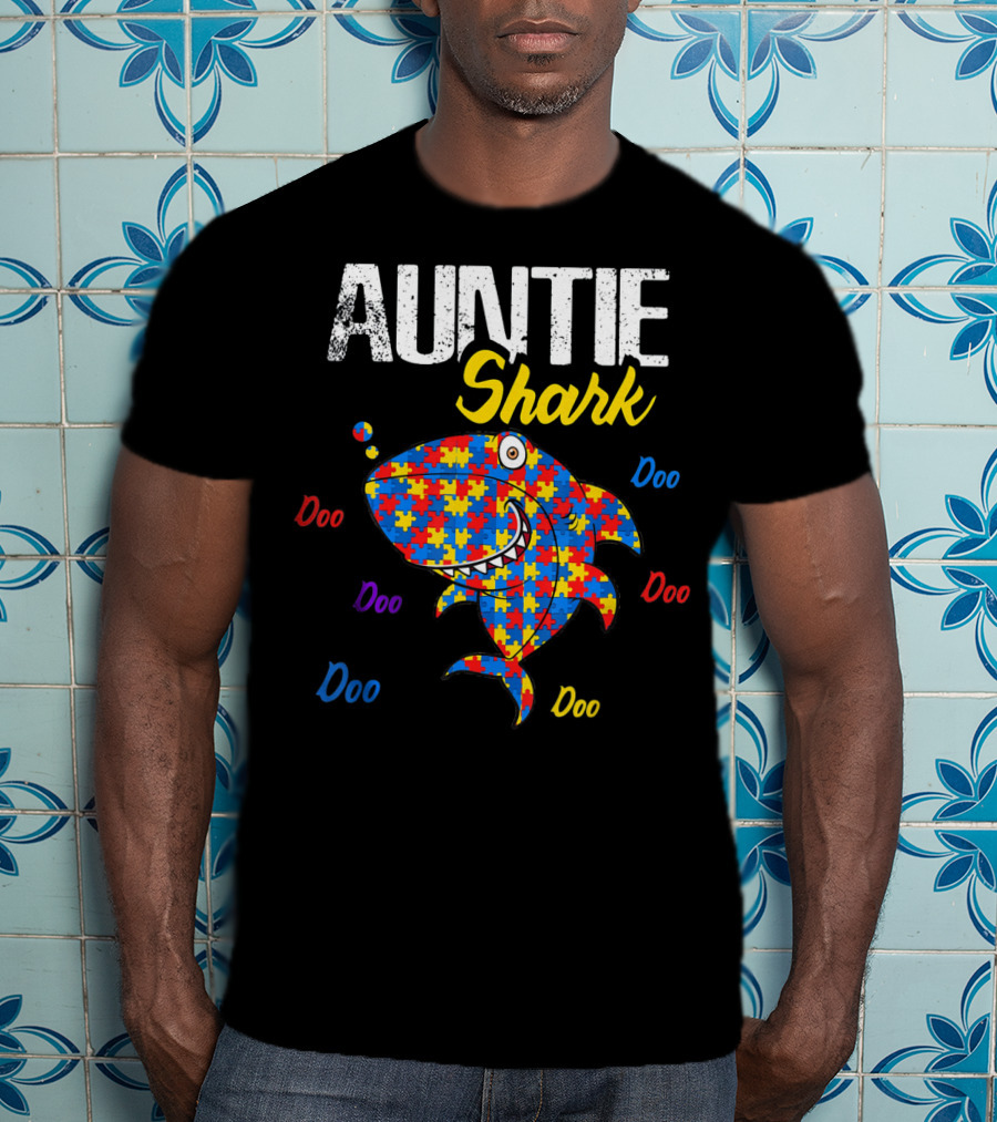 Auntie Shark Autism Awareness Doo Doo Puzzle T-Shirt