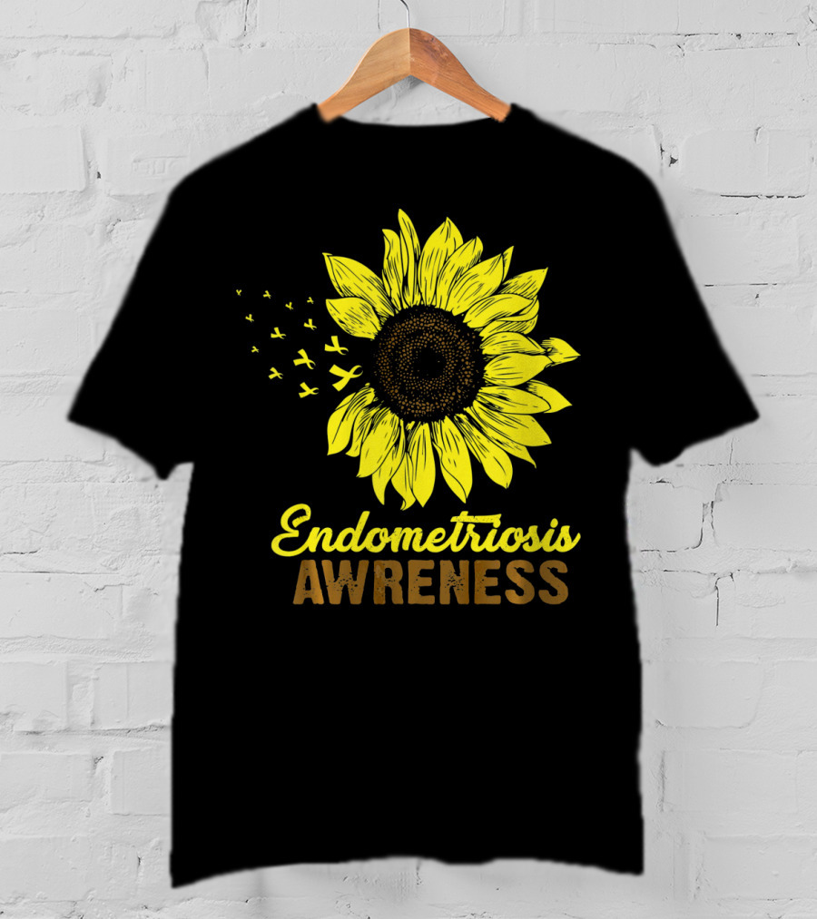 Endometriosis Awareness Yellow Ribbon Sunflower T-Shirt