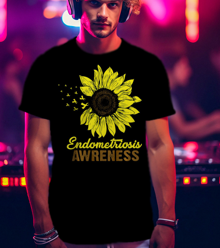 Endometriosis Awareness Yellow Ribbon Sunflower T-Shirt