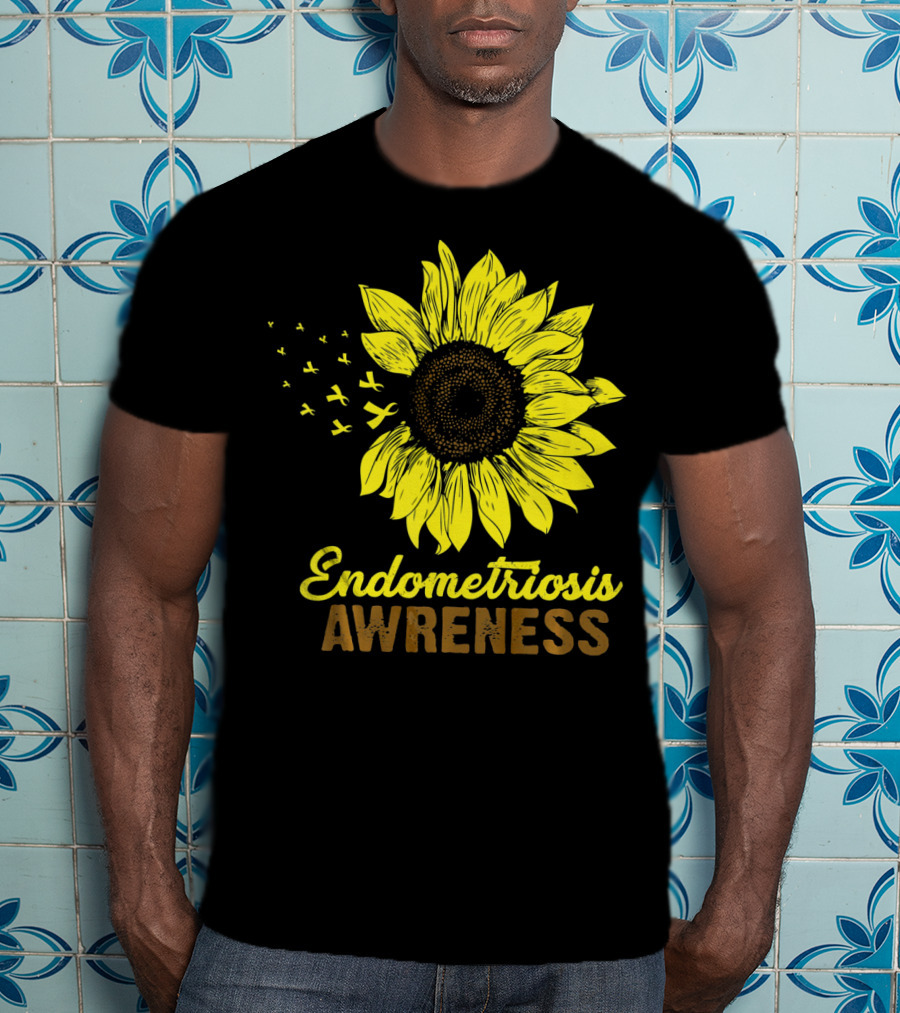 Endometriosis Awareness Yellow Ribbon Sunflower T-Shirt