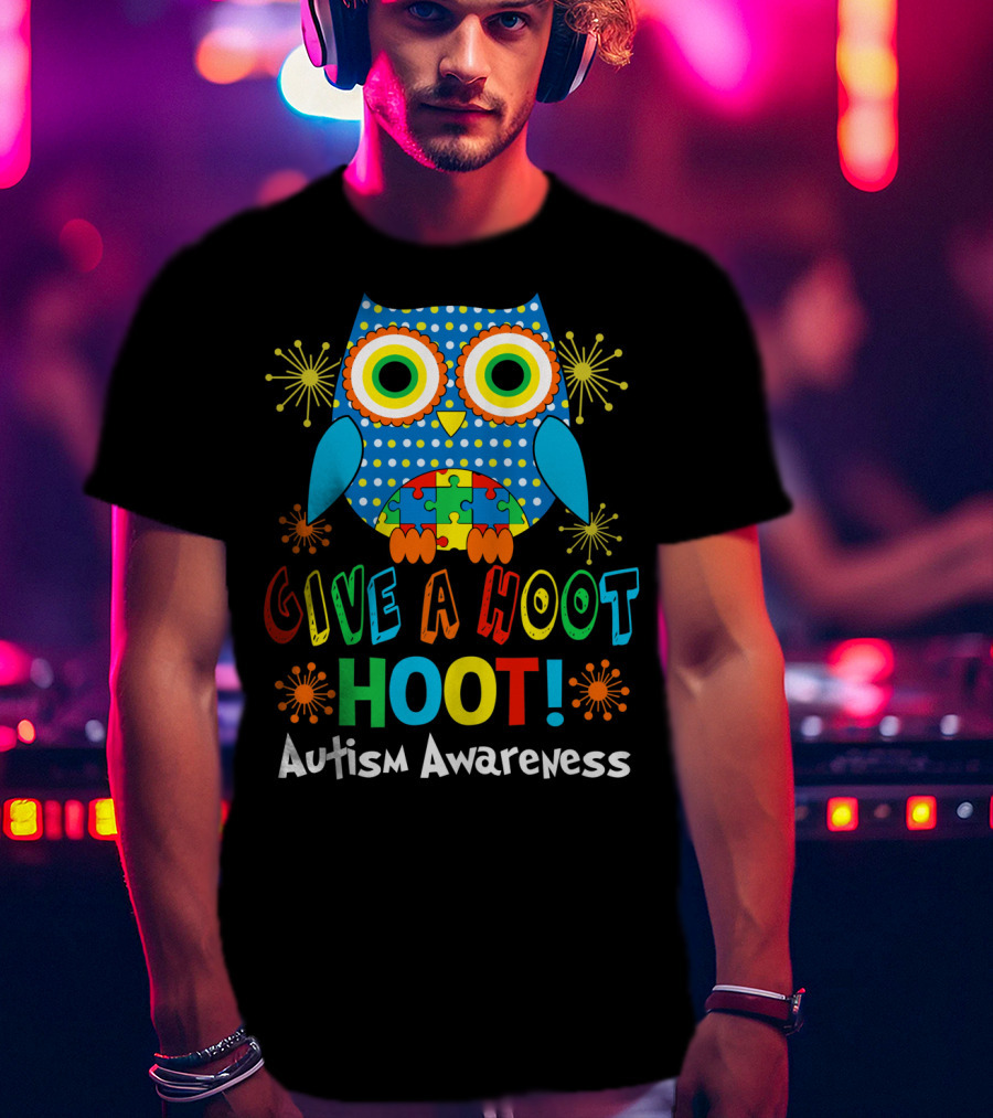 Give A Hoot Hoot Autism Awareness Owl Puzzle T-Shirt