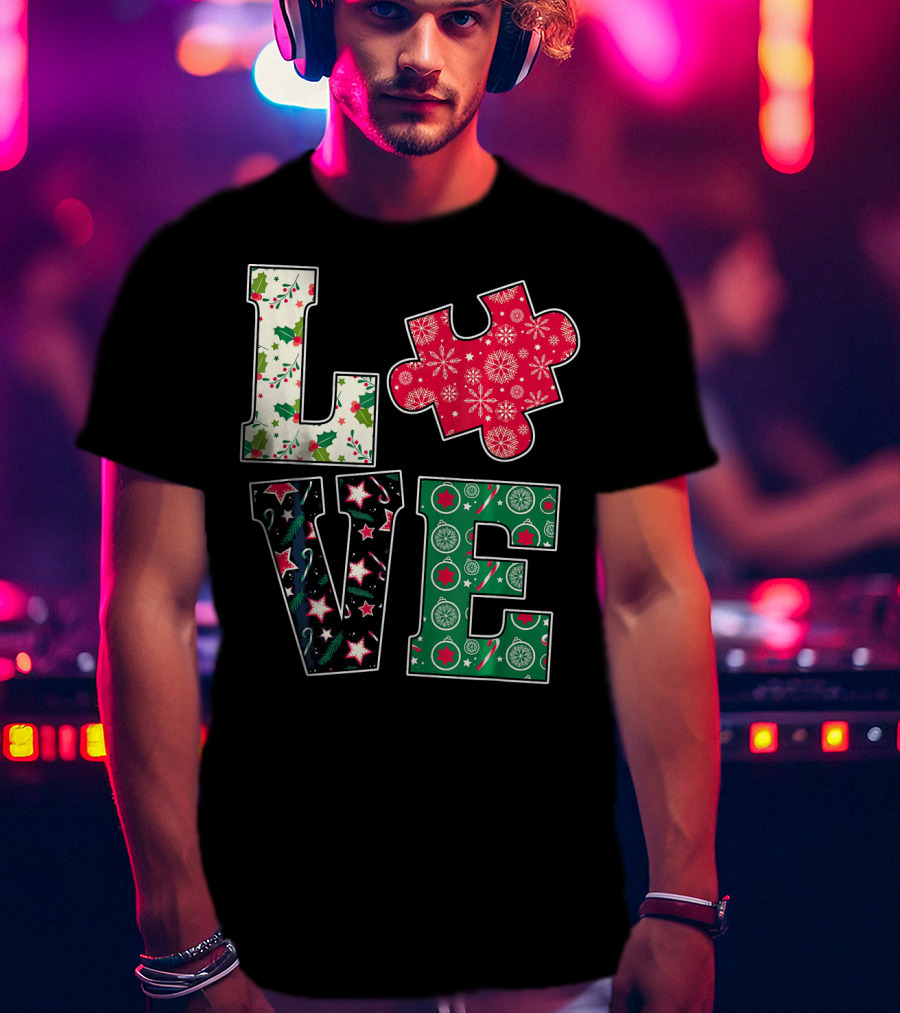 LOVE Puzzle Christmas Autism Awareness Holiday T-Shirt