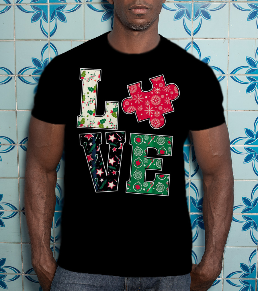 LOVE Puzzle Christmas Autism Awareness Holiday T-Shirt