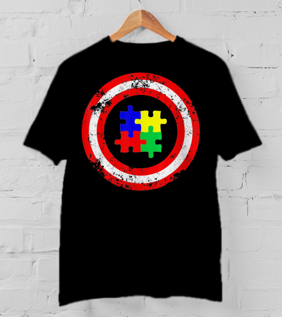 Captain Autism Awareness Shield Puzzle T-Shirt