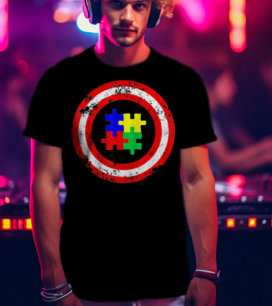 Captain Autism Awareness Shield Puzzle T-Shirt