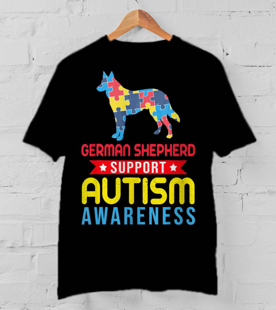 German Shepherd Puzzle Support Autism Awareness T-Shirt