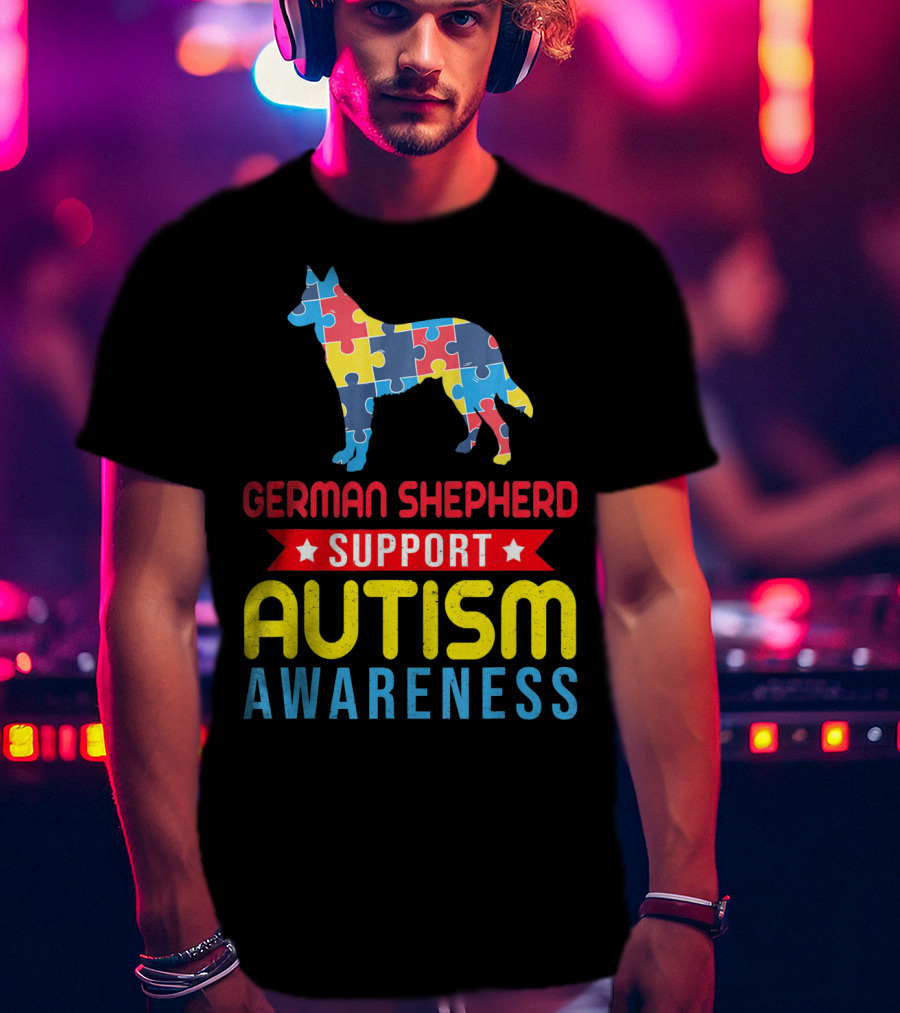 German Shepherd Puzzle Support Autism Awareness T-Shirt