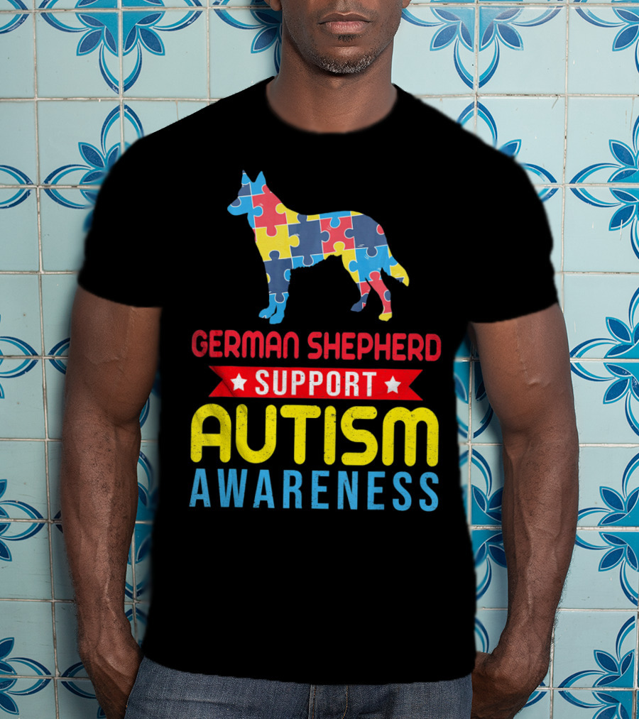 German Shepherd Puzzle Support Autism Awareness T-Shirt