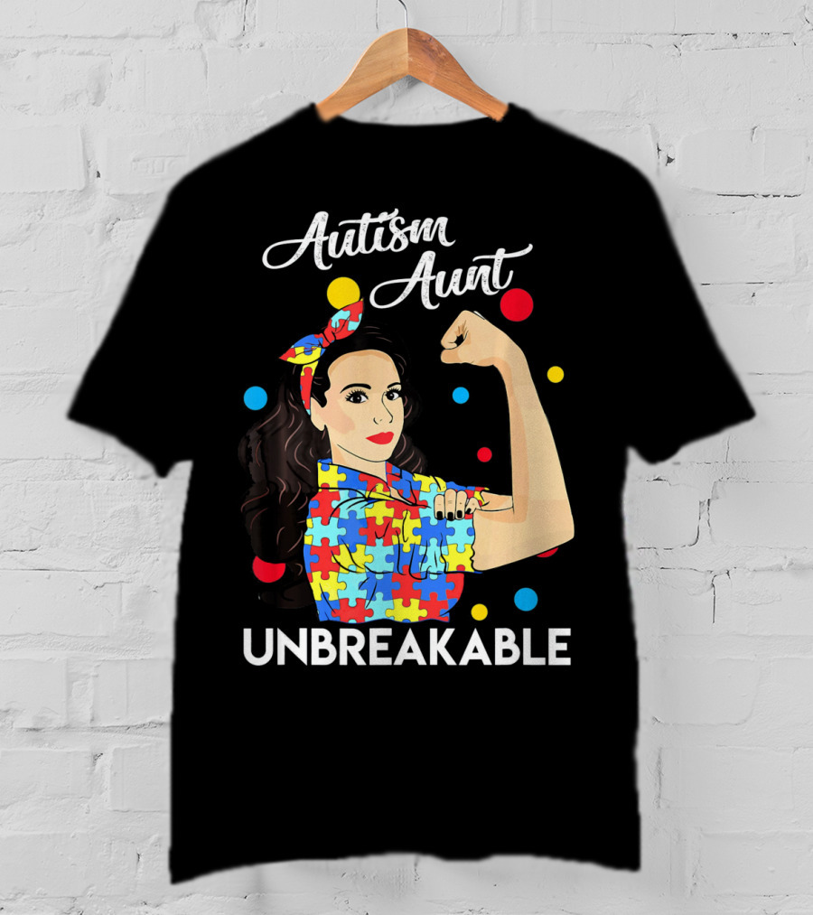 Autism Aunt Unbreakable Puzzle Pattern Awareness T-Shirt
