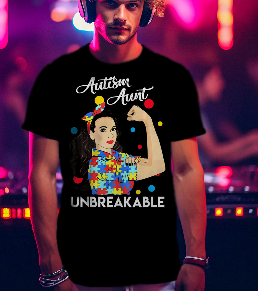 Autism Aunt Unbreakable Puzzle Pattern Awareness T-Shirt