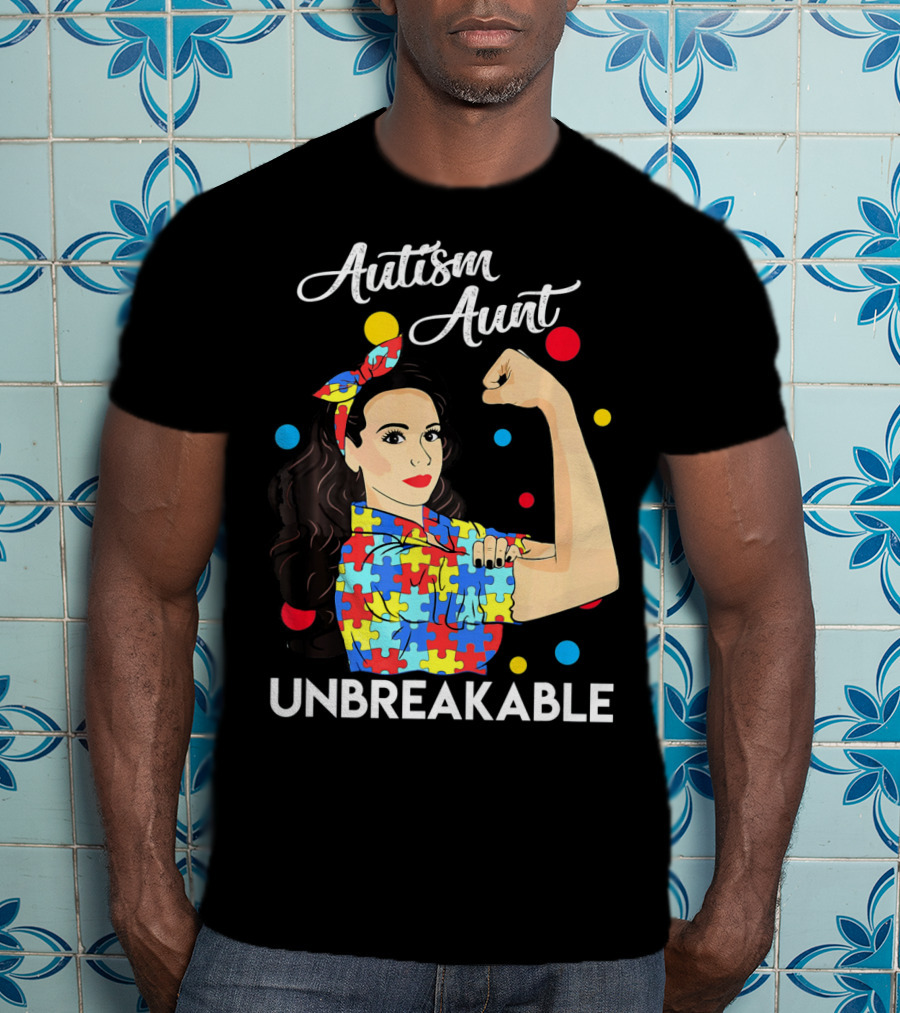 Autism Aunt Unbreakable Puzzle Pattern Awareness T-Shirt