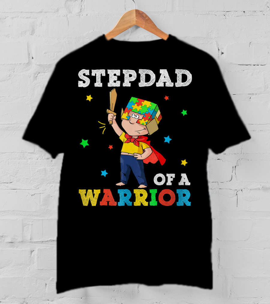 Stepdad Of A Warrior Autism Awareness Puzzle Hero T-Shirt