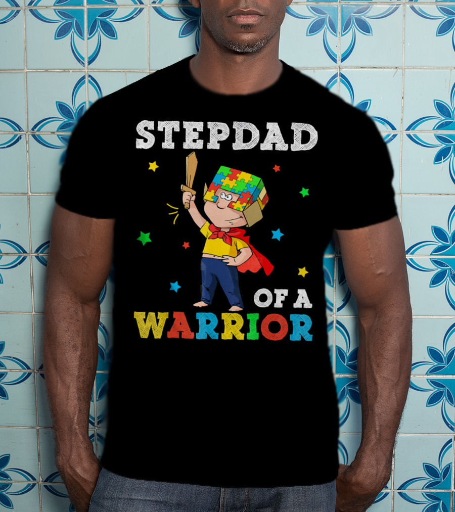Stepdad Of A Warrior Autism Awareness Puzzle Hero T-Shirt