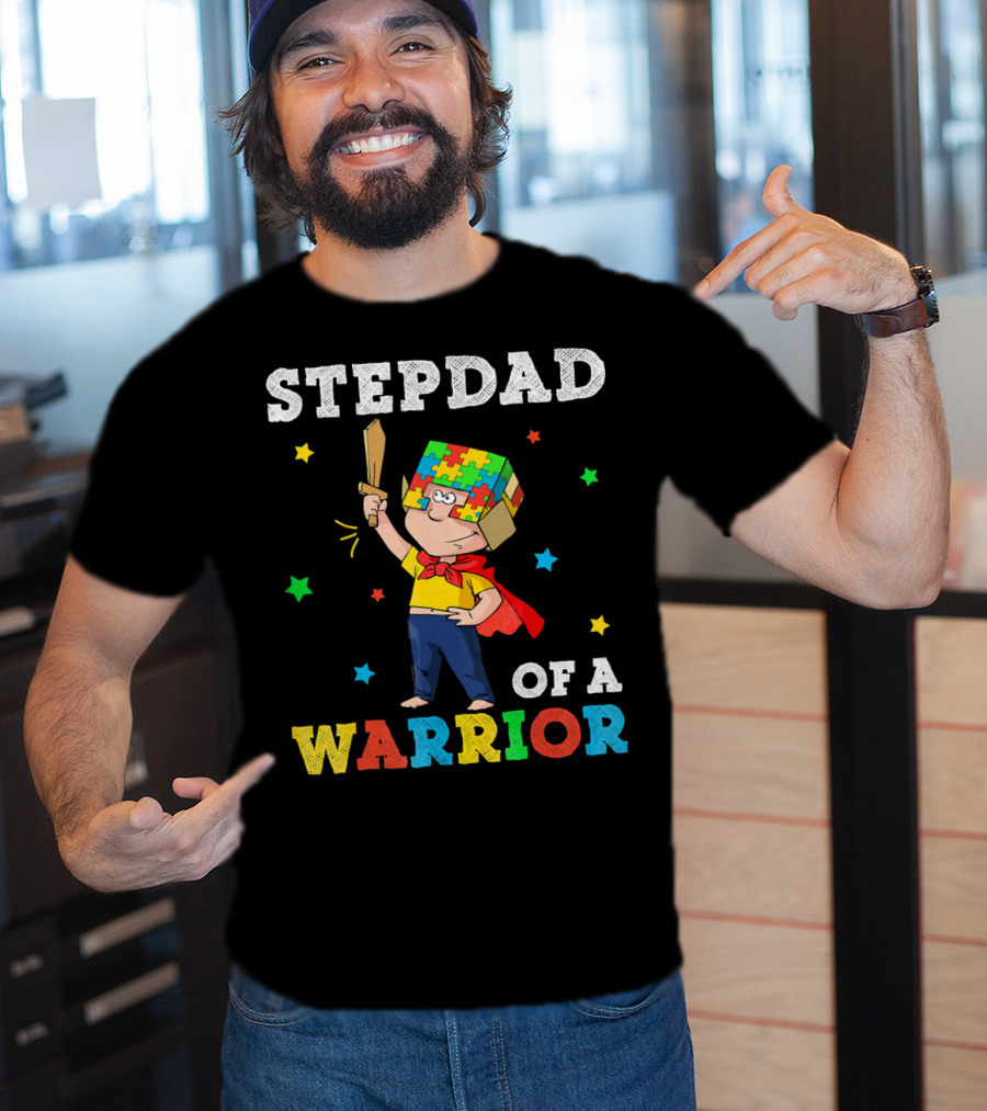 Stepdad Of A Warrior Autism Awareness Puzzle Hero T-Shirt