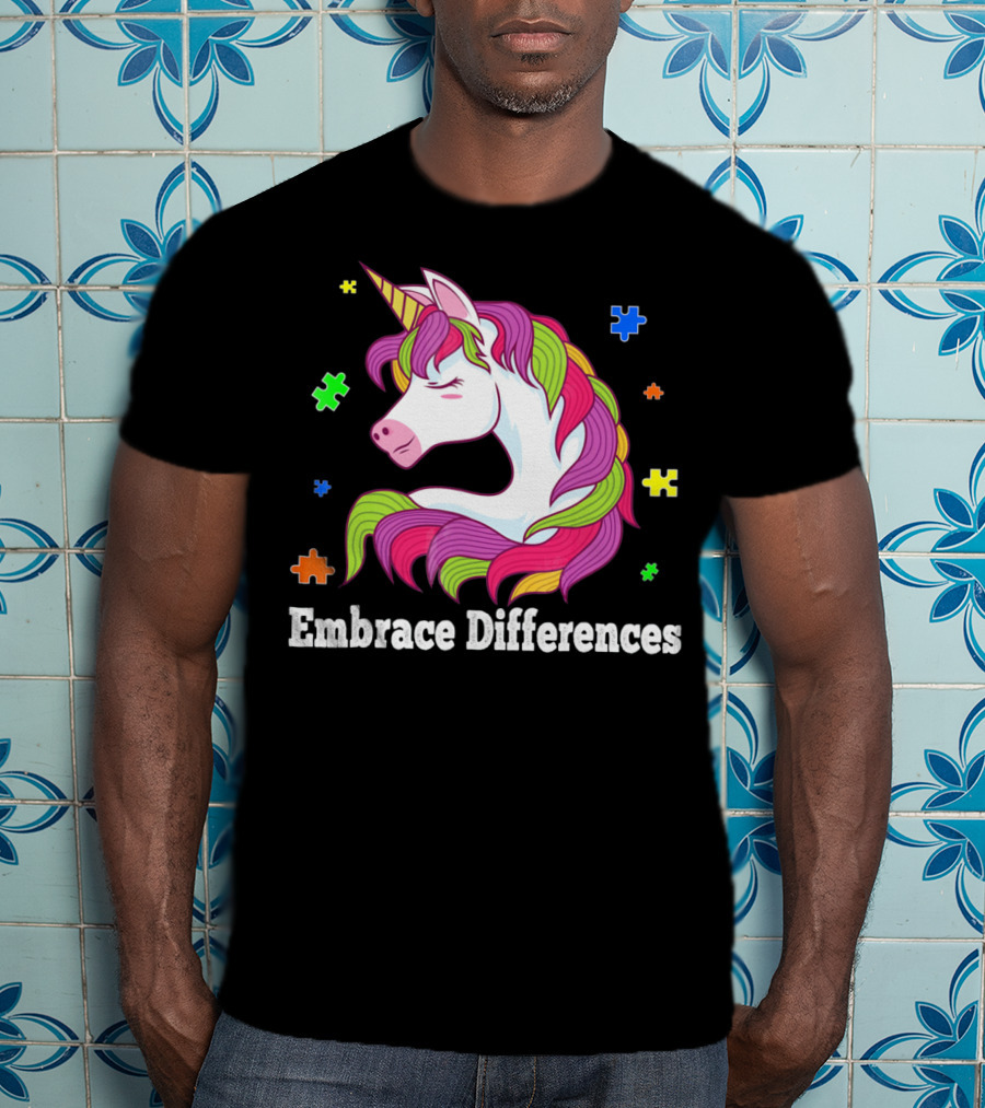 Embrace Differences Autism Awareness Unicorn Puzzle Pieces T-Shirt
