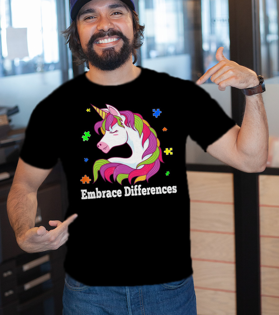 Embrace Differences Autism Awareness Unicorn Puzzle Pieces T-Shirt