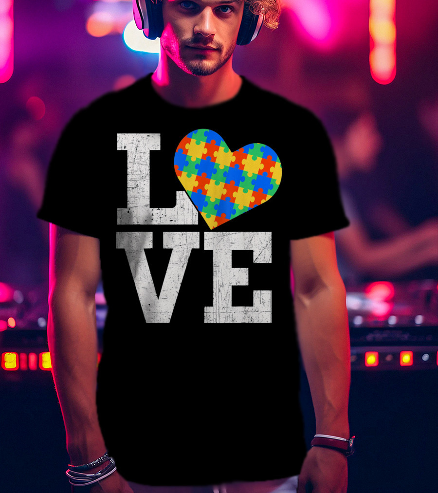 Love Someone With Autism Autism Awareness Puzzle Heart T-Shirt