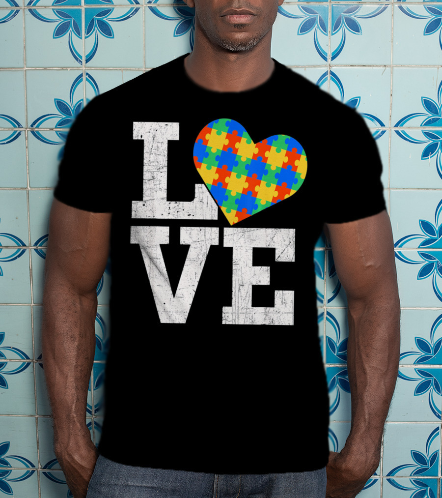 Love Someone With Autism Autism Awareness Puzzle Heart T-Shirt