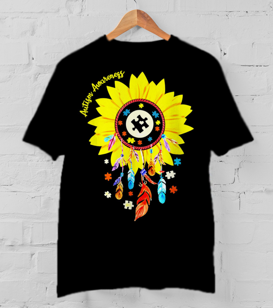 Autism Awareness Dream Catcher Sunflower With Puzzle Pieces T-Shirt