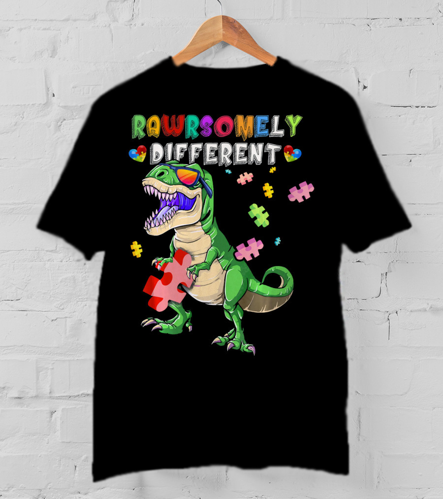 Rawrsomely Different Dinosaur Autism Awareness Puzzle T-Shirt