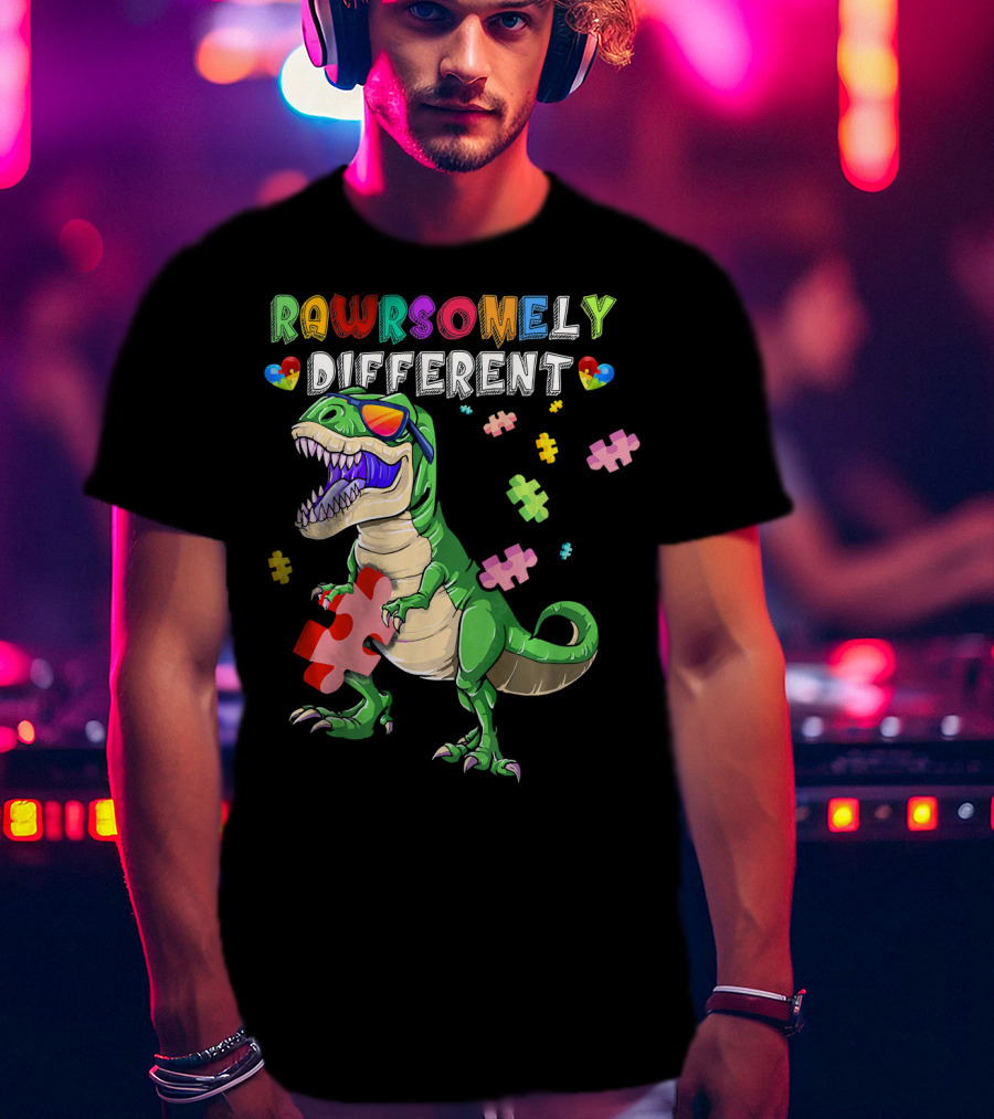 Rawrsomely Different Dinosaur Autism Awareness Puzzle T-Shirt