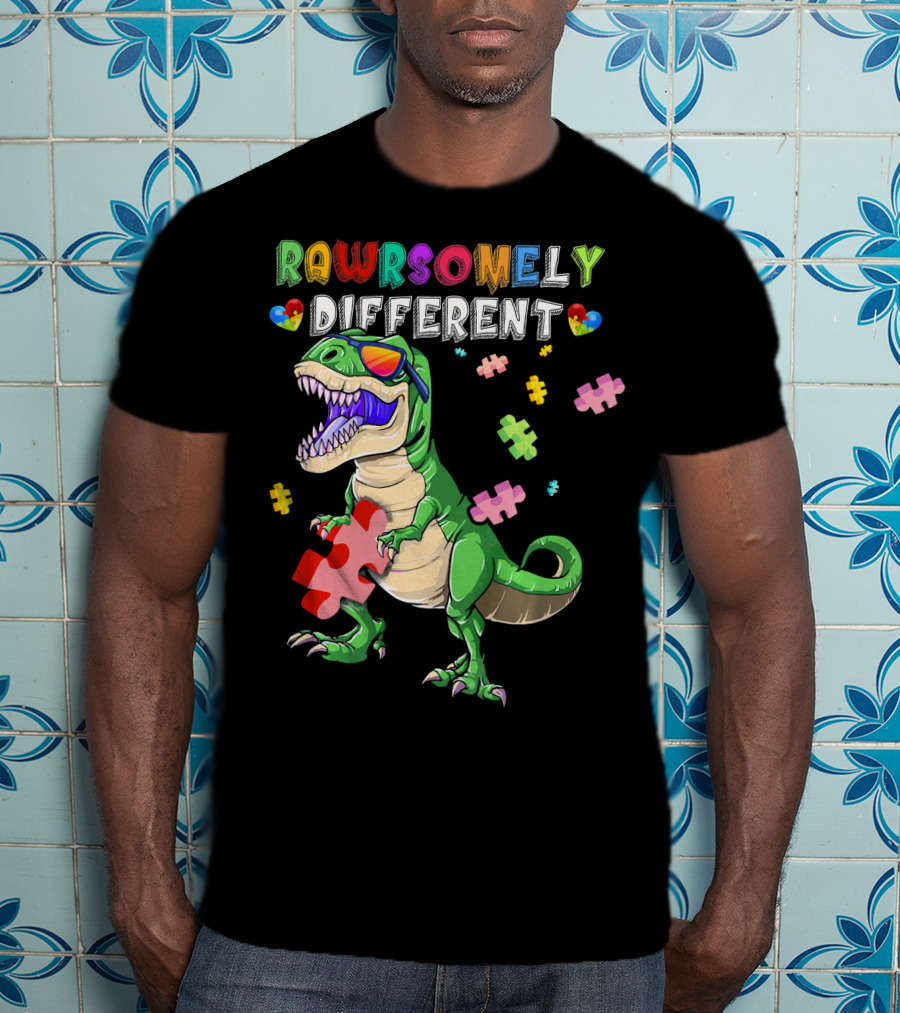 Rawrsomely Different Dinosaur Autism Awareness Puzzle T-Shirt