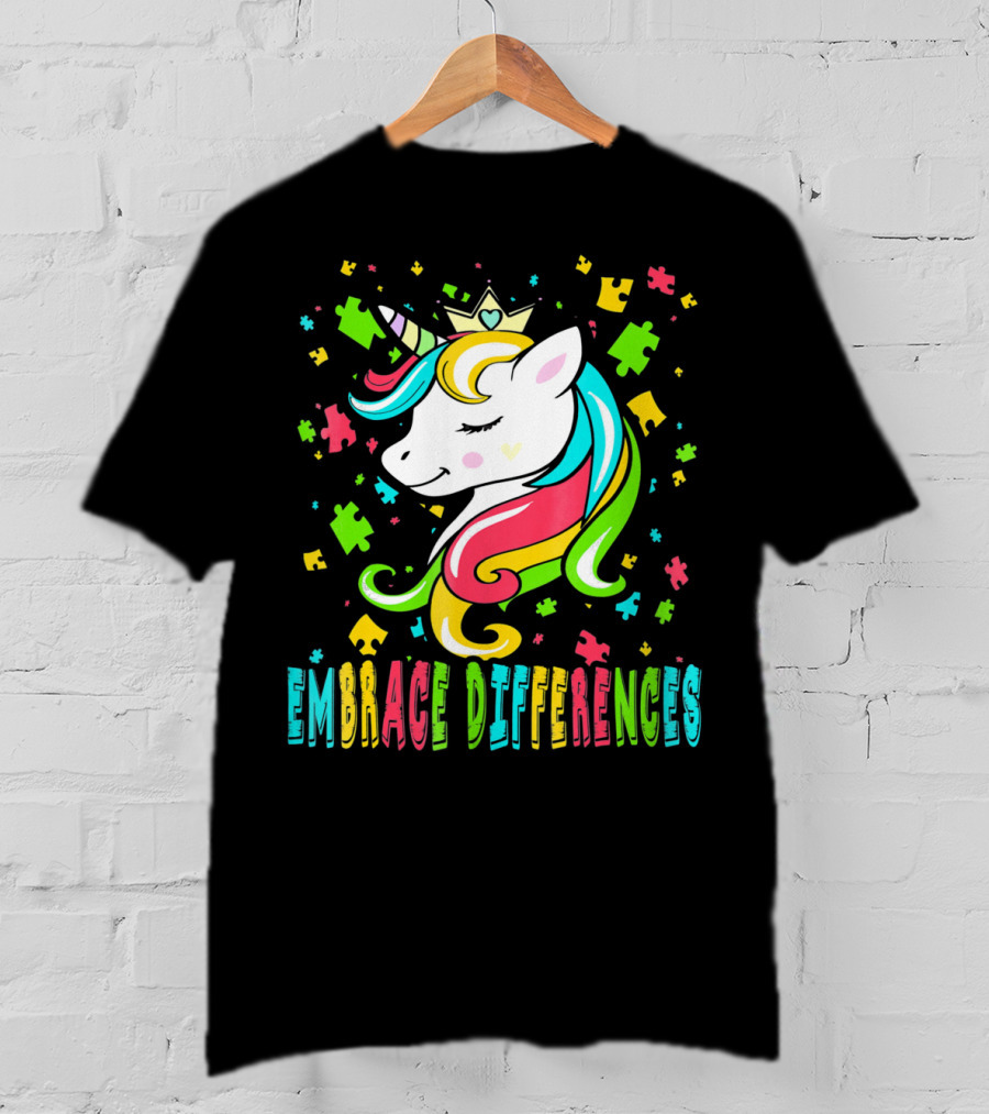 Embrace Differences Autism Awareness Unicorn T-Shirt