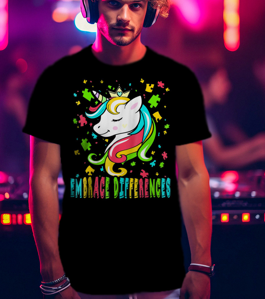 Embrace Differences Autism Awareness Unicorn T-Shirt