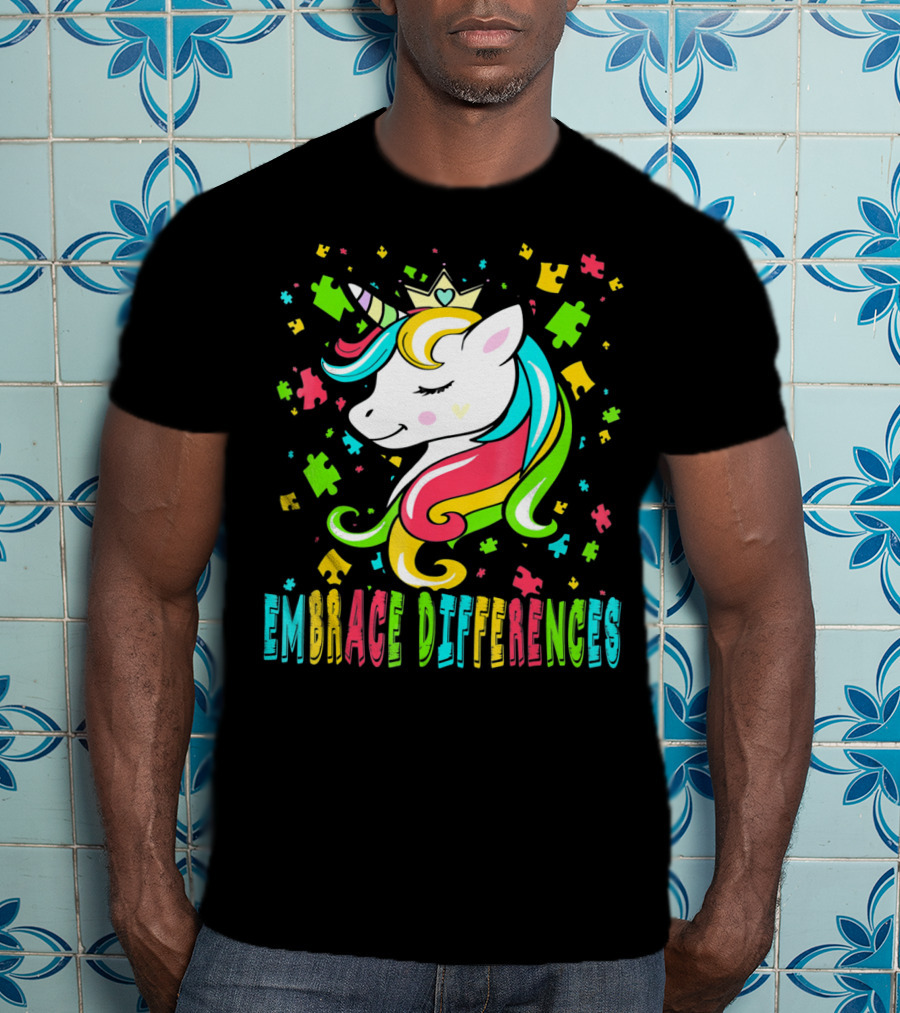 Embrace Differences Autism Awareness Unicorn T-Shirt