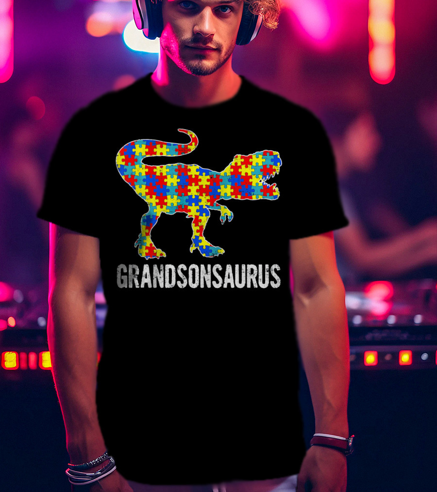 Grandsonsaurus Autism Puzzle Dinosaur Strong T-Shirt