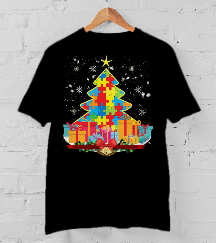 Christmas Tree Puzzle Pieces Autism Awareness T-Shirt