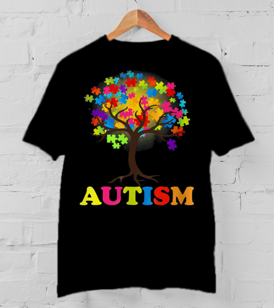 Autism Puzzle Pieces Tree Multicolored Branches T-Shirt