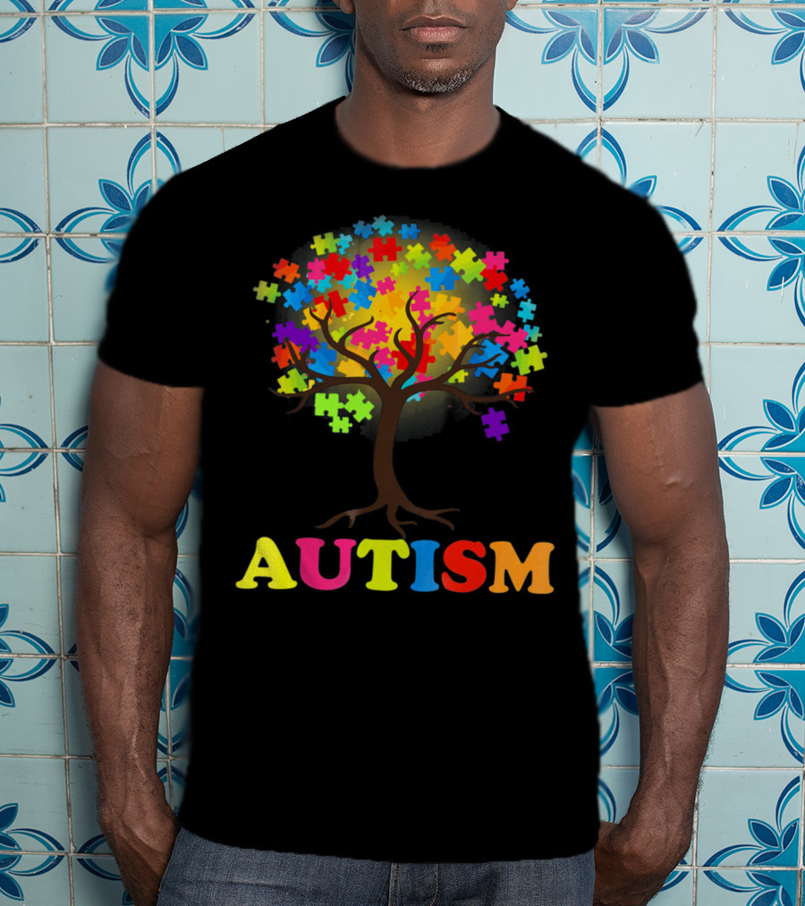Autism Puzzle Pieces Tree Multicolored Branches T-Shirt