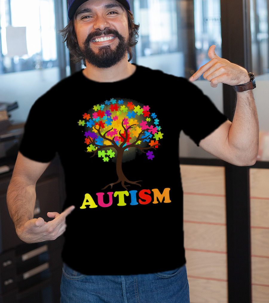 Autism Puzzle Pieces Tree Multicolored Branches T-Shirt