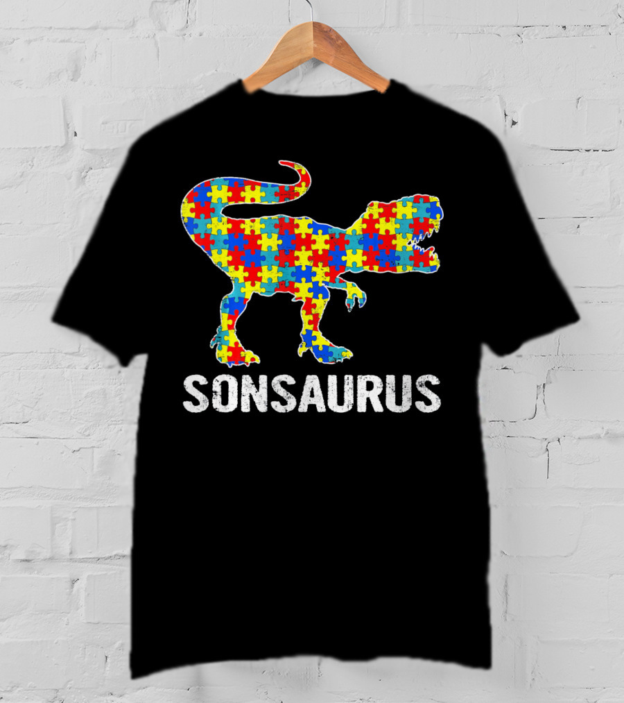 Sonsaurus Strong Dinosaur Autism Awareness Puzzle T-Shirt