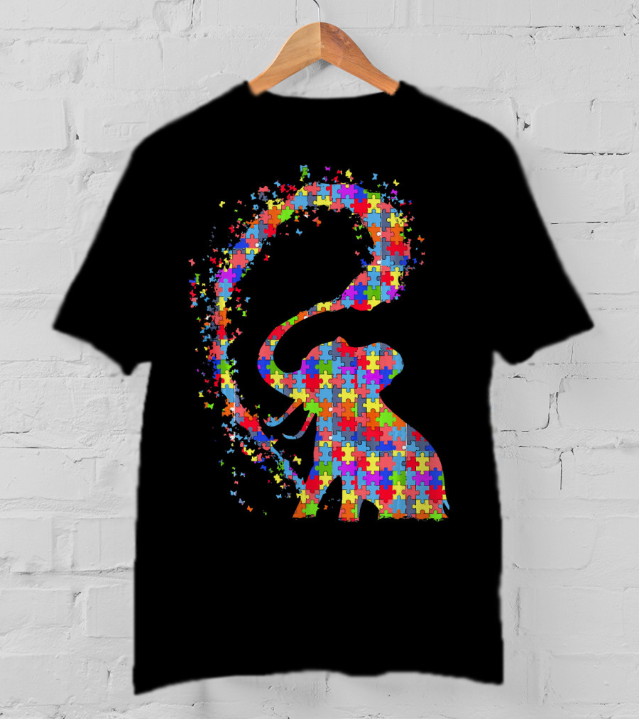 Elephant Puzzle Piece Autism Awareness Symbol Celebrating Neurodiversity T-Shirt