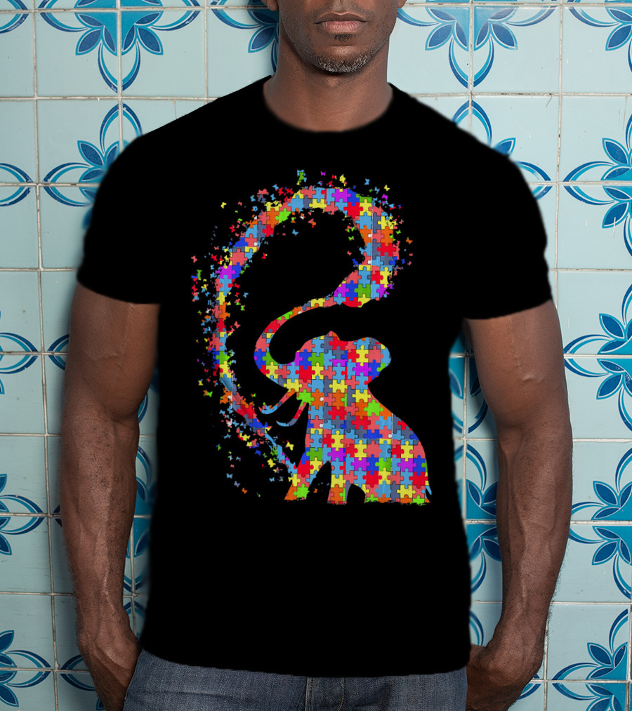 Elephant Puzzle Piece Autism Awareness Symbol Celebrating Neurodiversity T-Shirt