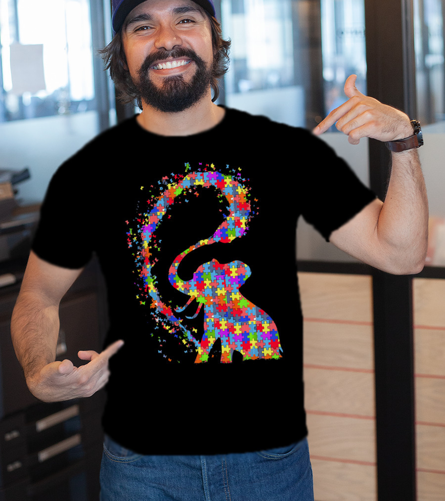 Elephant Puzzle Piece Autism Awareness Symbol Celebrating Neurodiversity T-Shirt