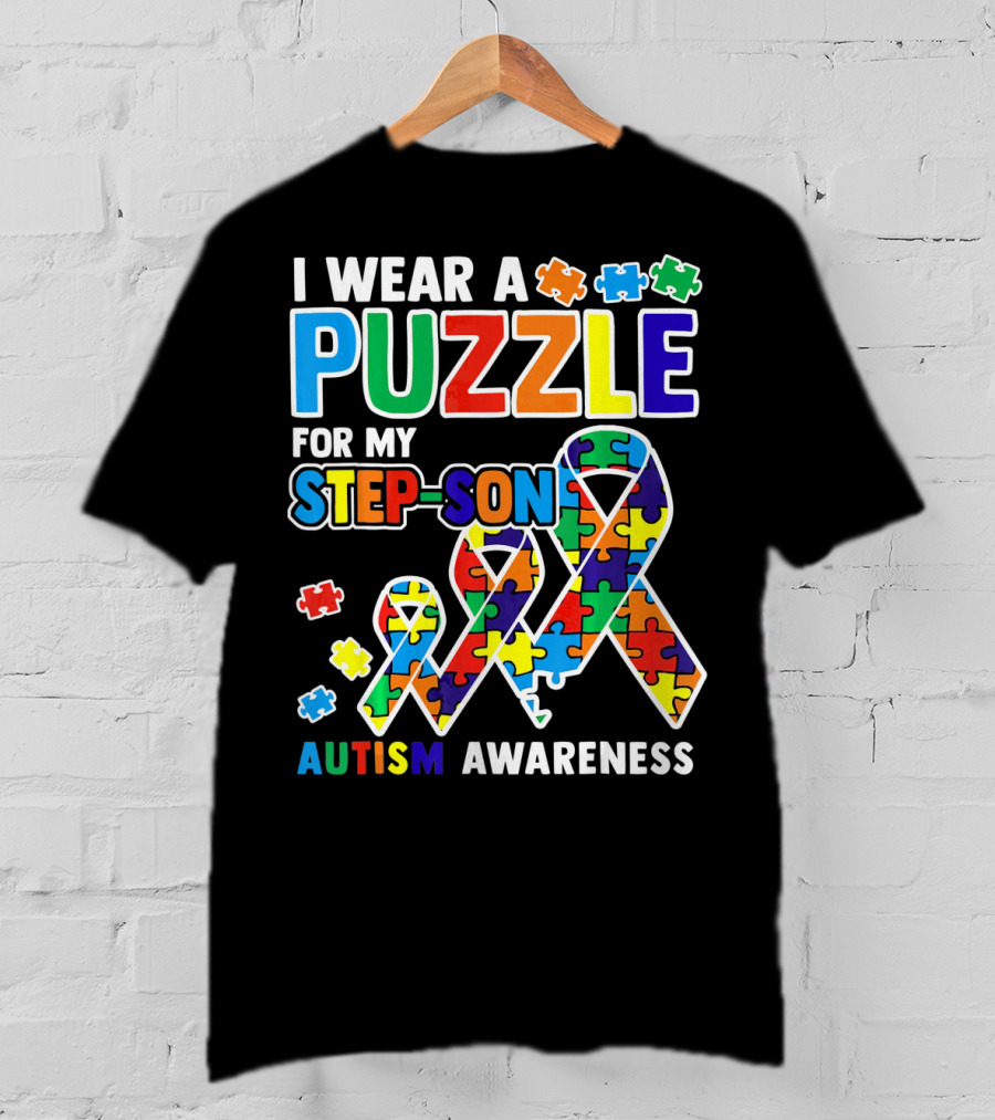 I Wear A Puzzle For My Step-Son Autism Awareness T-Shirt