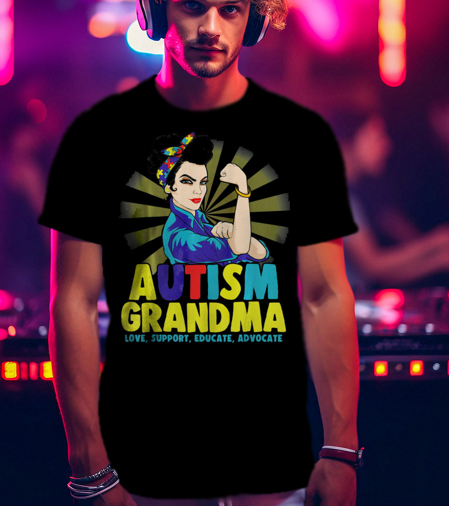 Autism Grandma Love Support Educate Advocate Retro Iconic T-Shirt