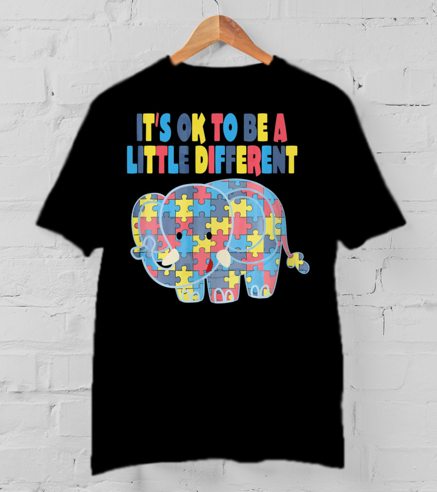 It's OK To Be A Little Different Autism Awareness Elephant Puzzle T-Shirt
