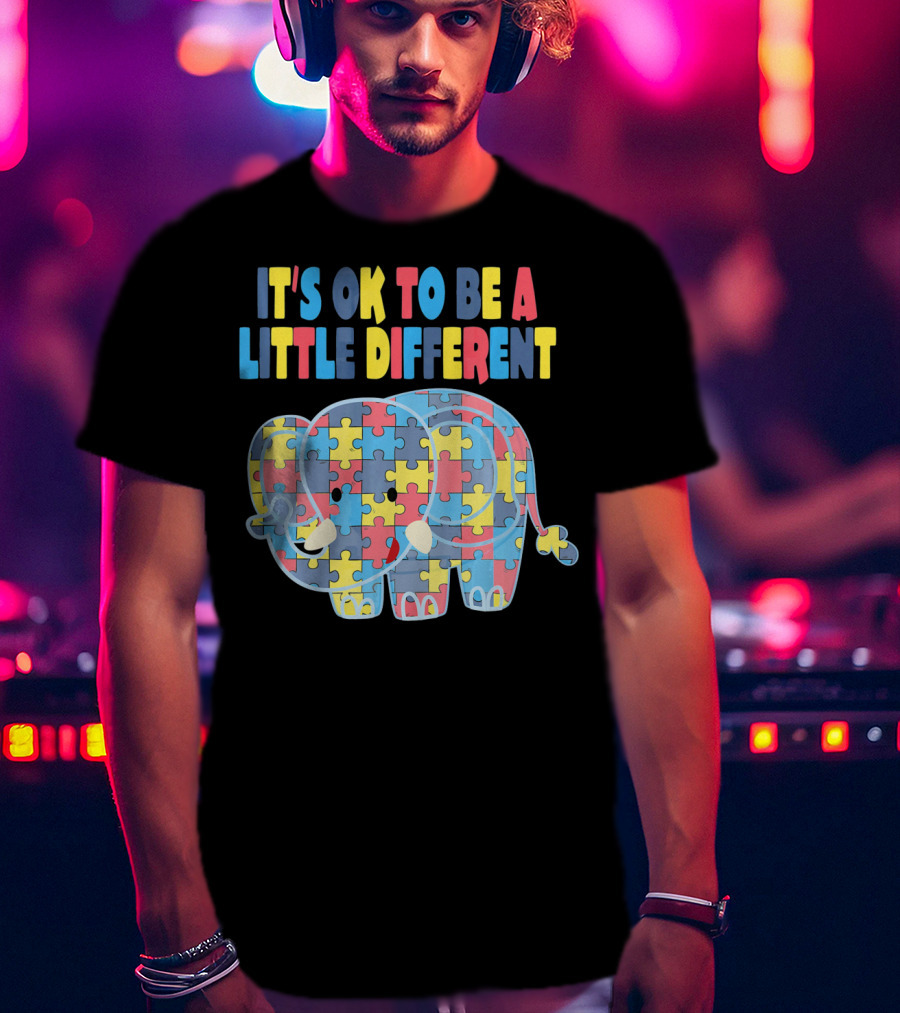 It's OK To Be A Little Different Autism Awareness Elephant Puzzle T-Shirt