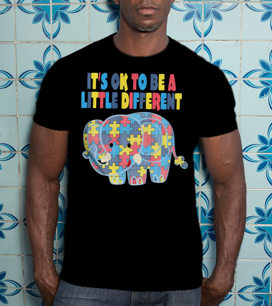 It's OK To Be A Little Different Autism Awareness Elephant Puzzle T-Shirt
