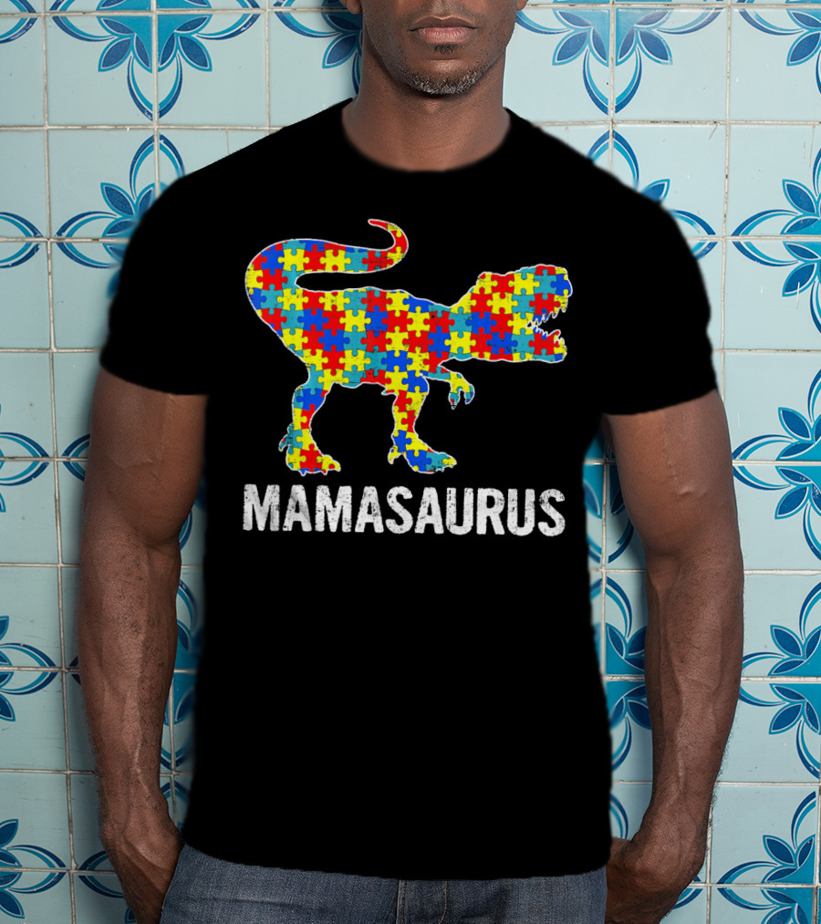 Mamasaurus Dinosaur Autism Awareness Puzzle T-Shirt